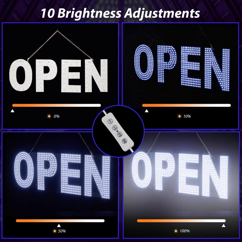 Thirdpolite Open Signs for Business, 30"x10" Dimmable Large LED Open Light Up Sign with Hanging Installation for Salon Gym Cafes Store Office Bar Hotel Pubs Cold white - Image 2