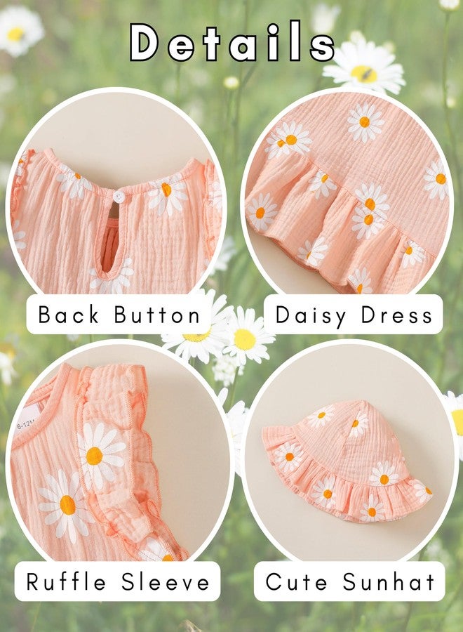 SODLON Toddler Girl Dresses 18 24 Months Baby Clothes Summer Boho Ruffle Pink Daisy Dress Sleeveless Linen Cottagecore Sundress with Hat & Bag Sweet Holiday Gifts Outfits - Image 5