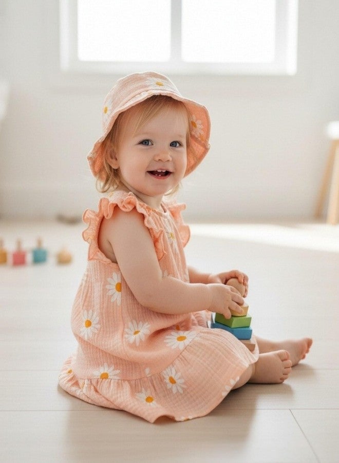 SODLON Toddler Girl Dresses 18 24 Months Baby Clothes Summer Boho Ruffle Pink Daisy Dress Sleeveless Linen Cottagecore Sundress with Hat & Bag Sweet Holiday Gifts Outfits - Image 3