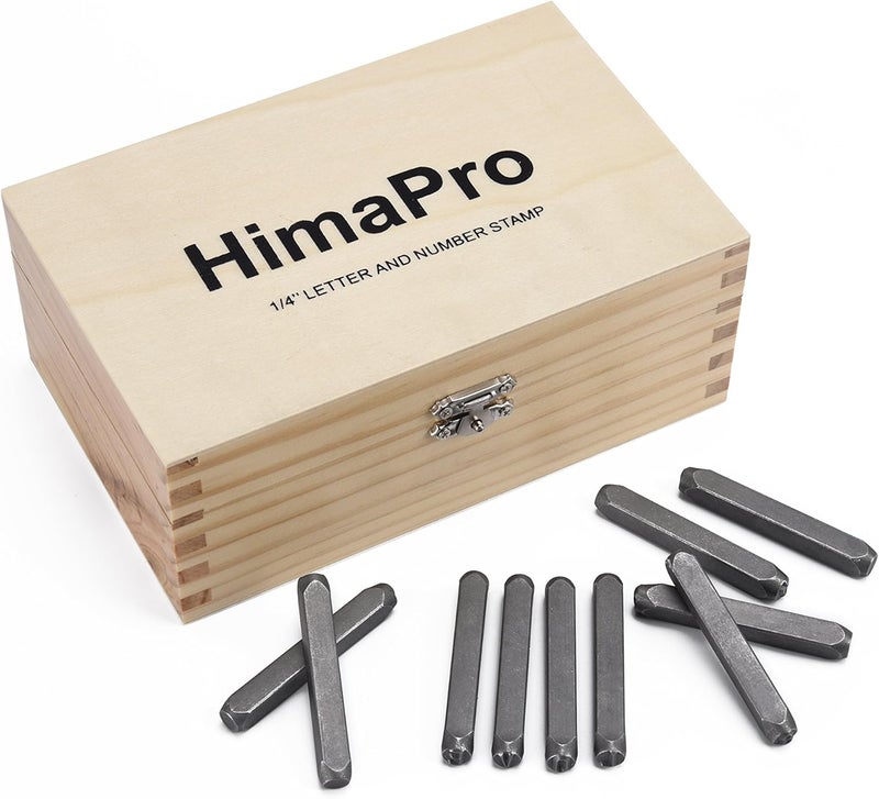 HimaPro Letter and Number Stamp Set 36pcs 40Cr Alloy Steel Metal Stamp Number & Letter Punch Set in a Wooden case (6mm 1/4 Inch) - Image 1