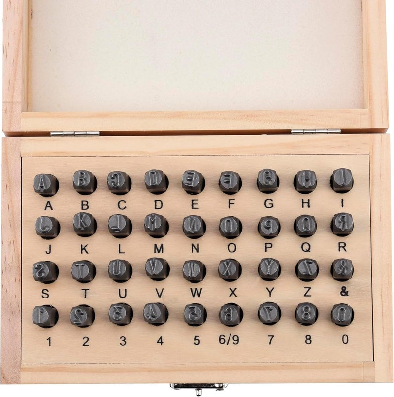 HimaPro Letter and Number Stamp Set 36pcs 40Cr Alloy Steel Metal Stamp Number & Letter Punch Set in a Wooden case (6mm 1/4 Inch) - Image 4