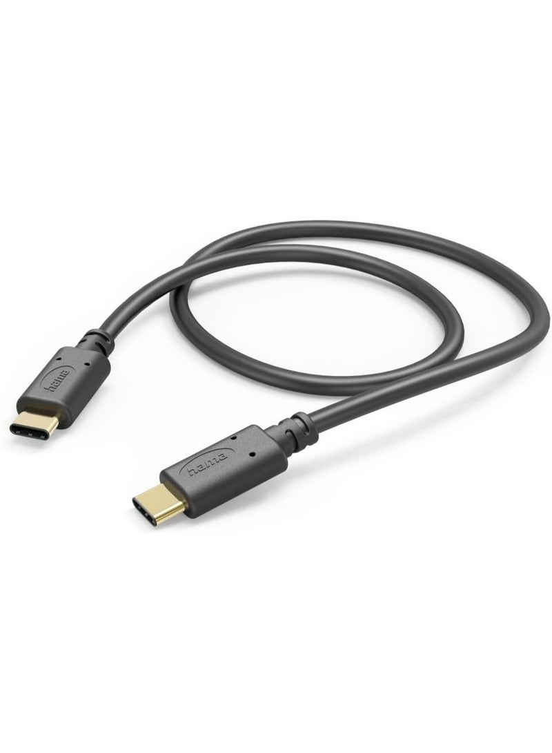 Hama 1.5 meter USB-C to USB-C Fast Charging Cable 480Mbps High Speed Data Transfer for Samsung, Galaxy, MacBook, iPad Pro, Android Tablets Laptops Power Bank USB Type-C Charger Sync Cable Black 5ft - Image 1