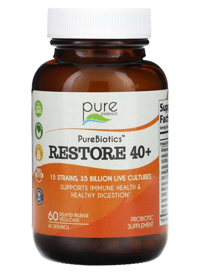 Pure Essence PureBiotics Restore 40+ 35 Billion 60 Delayed Release Vegi-Caps