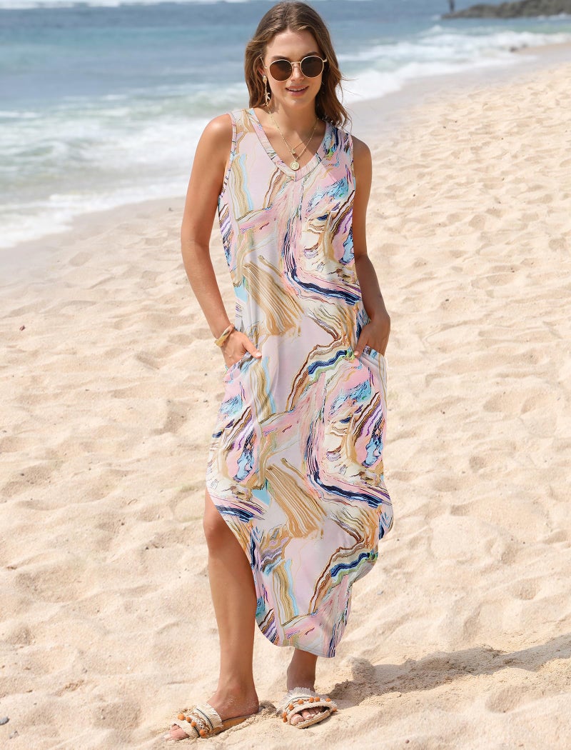 Sampeel Summer Dresses for Women 2025 V Neck Maxi Sundresses Beach Vacation Clothes Floral Dress Resort Wear Cruise Outfits XL - Image 3