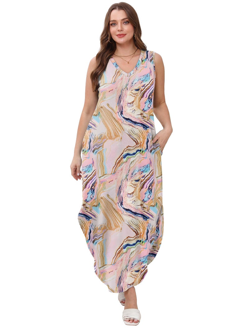 Sampeel Summer Dresses for Women 2025 V Neck Maxi Sundresses Beach Vacation Clothes Floral Dress Resort Wear Cruise Outfits XL - Image 4
