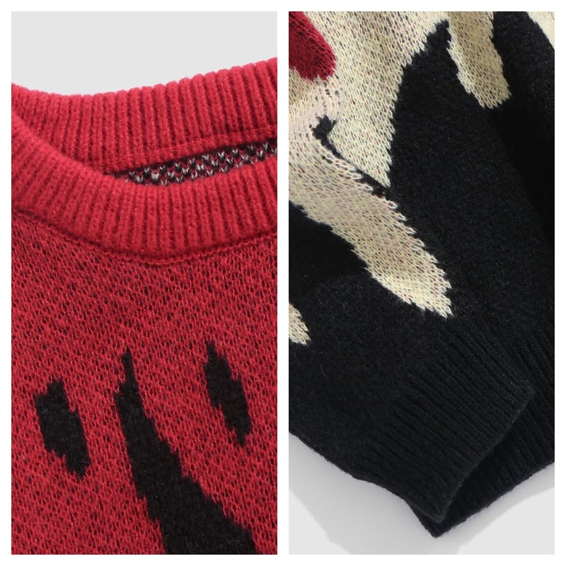 ZAFUL Men's Pullover Sweaters Oversized Knit Sweaters Vintage Crewneck Fire Graphic Y2K Aesthetic Fashion Jumper (1-Red,S) - Image 5