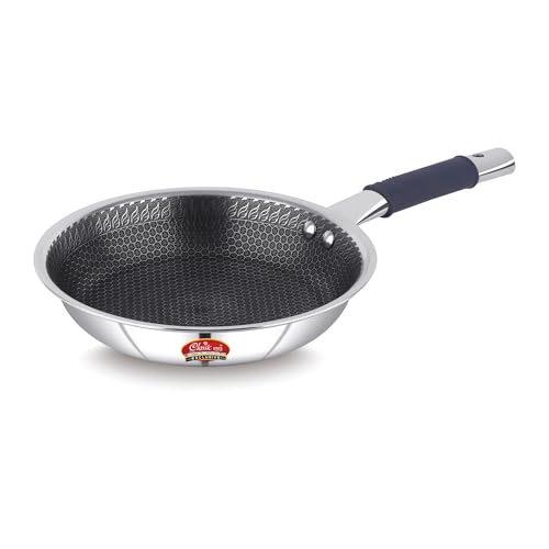 Classic Steels Hexa Comb Triply Frypan Without Lid – 1 LTR (20cm) | Stainless Steel Non-Stick Fry Pan | Induction & Gas Compatible | 2.5mm Thickness | Durable Stay Cool Silicon Handle - Image 1