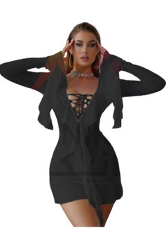 MANIKAN Women's Babydoll Short Sheer with Adjustable Chest Tie and Long Sleeves  - Image 1