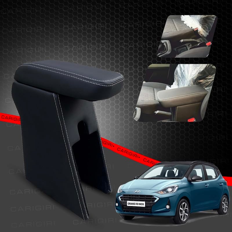 Carigiri Premium Finish Car Armrest with Storage Box And High Density Moulded Foam For Hyundai I10 Grand Nios (Models-2019-2024) (Black With White Double Stitching,Nappa Leatherette) - Image 2