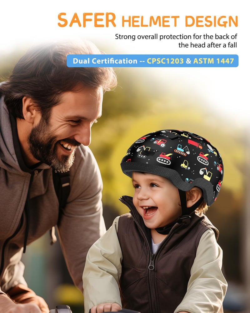 Bimalsic Toddler Bike Helmet 2-6 Years Old- with 12 Vents & Dual Liner (0.16"+0.28") - Adjustable Dial Fit (48-54cm) (S,Car) - Image 2