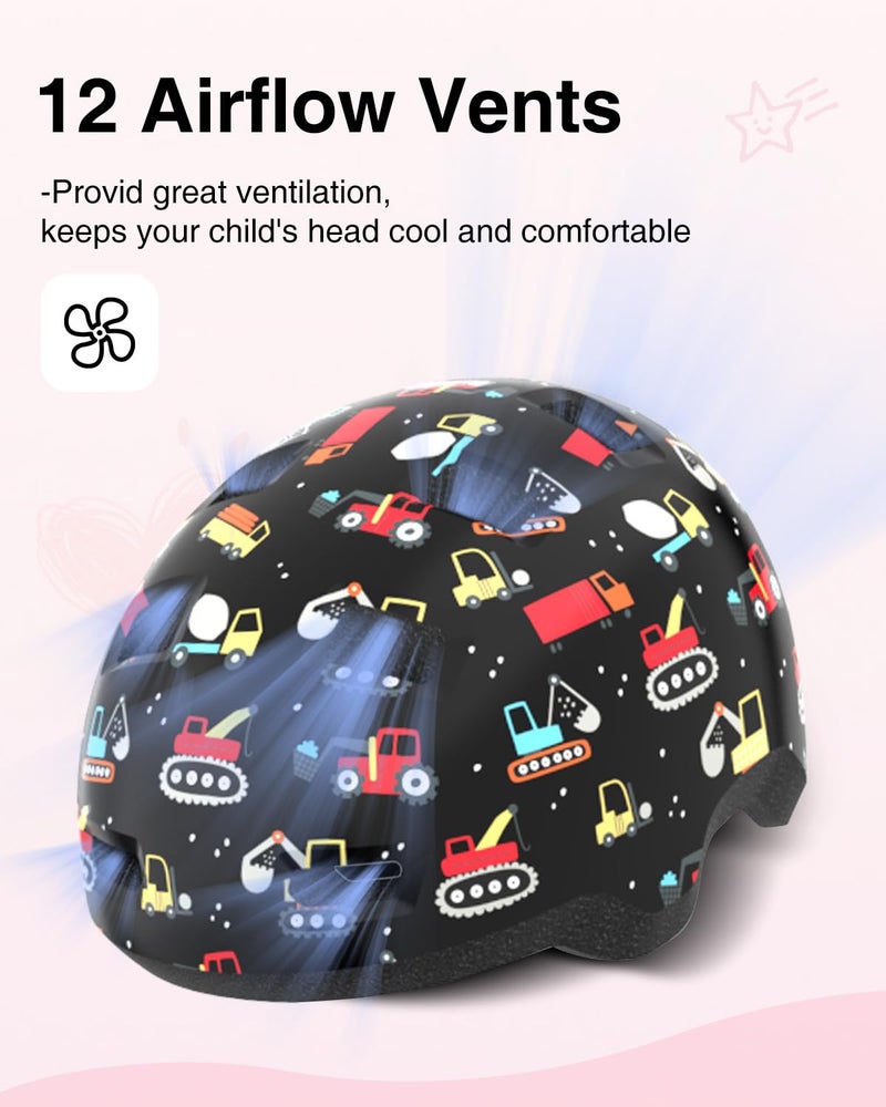 Bimalsic Toddler Bike Helmet 2-6 Years Old- with 12 Vents & Dual Liner (0.16"+0.28") - Adjustable Dial Fit (48-54cm) (S,Car) - Image 5