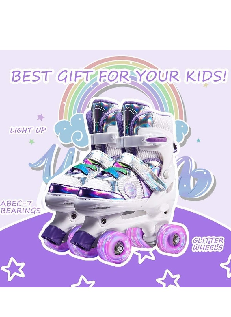 Generic Girls Roller Skates for Kids Children todders Beginner 4 Size Adjustable for Ages 3-8 or 6-12 Years Old Girls with Light Up Wheels and Colorful Shoelaces  - Image 3