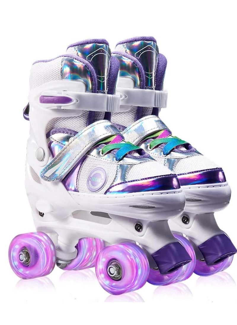 Generic Girls Roller Skates for Kids Children todders Beginner 4 Size Adjustable for Ages 3-8 or 6-12 Years Old Girls with Light Up Wheels and Colorful Shoelaces  - Image 1
