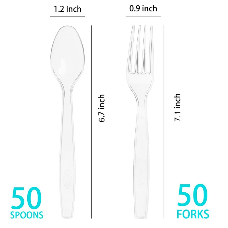 MOACOCK 100 Count Plastic Silverware  Heavy Weight Plastic Forks Spoons Disposable Utensils Cutlery Set for Wedding Party Supplies Everyday Use - Image 2