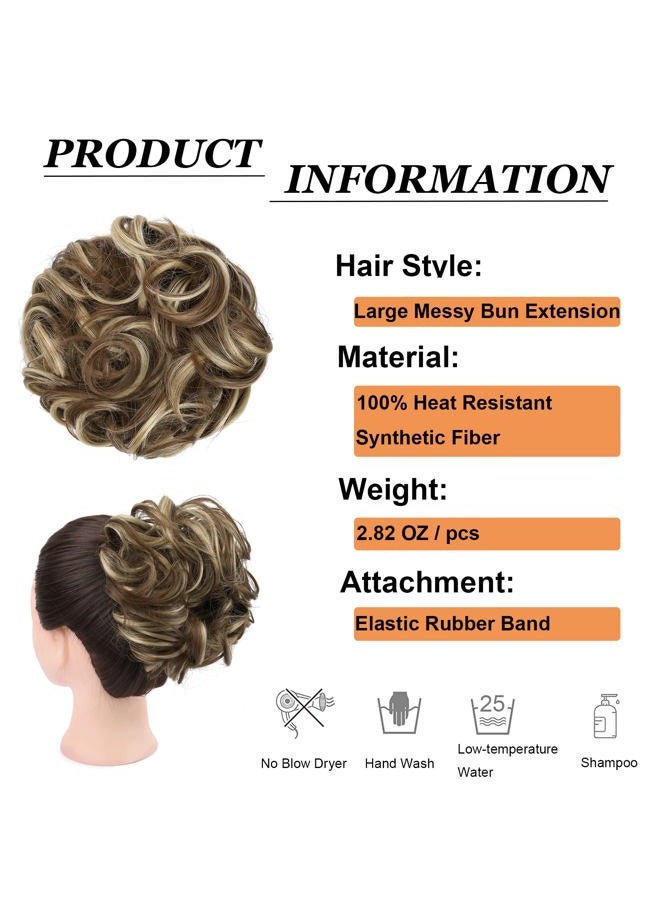 Elaine Big Messy Bun Extension Curly Hair Buns Hair Pieces for Women Synthetic Wavy Large Scrunchies Thick Updo Ponytail (Ash Blonde & Medium Golden Brown Mixed -#60) - Image 3