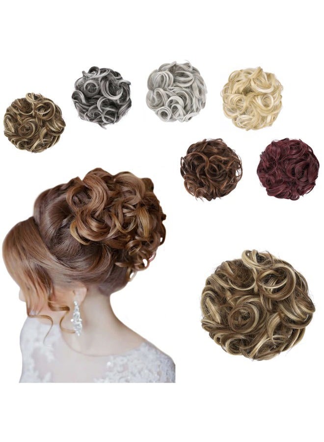 Elaine Big Messy Bun Extension Curly Hair Buns Hair Pieces for Women Synthetic Wavy Large Scrunchies Thick Updo Ponytail (Ash Blonde & Medium Golden Brown Mixed -#60) - Image 1