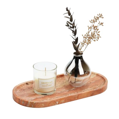 Koville Turkish Natural Travertine Tray 12x6 Vanity Decorative Marble Wabi Sabi Decor for Home Countertop Organizer Catchall for Perfume Candles Jewelry Dish - Image 1