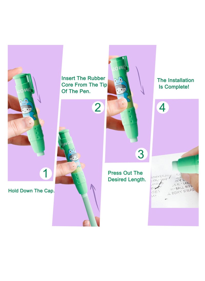 SYOSI - Retractable Erasers, 2 Retractable Pen Shaped Eraser, Pen Shell with 6 Erasers Pen-Style Erasers Push Eraser Mechanical Rubbers Erasers for Kids Students Painting Writing, Made of Rubber - Image 1