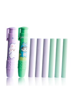 Retractable Erasers, 2 Retractable Pen Shaped Eraser, Pen Shell with 6 Erasers Pen-Style Erasers Push Eraser Mechanical Rubbers Erasers for Kids Students Painting Writing, Made of Rubber