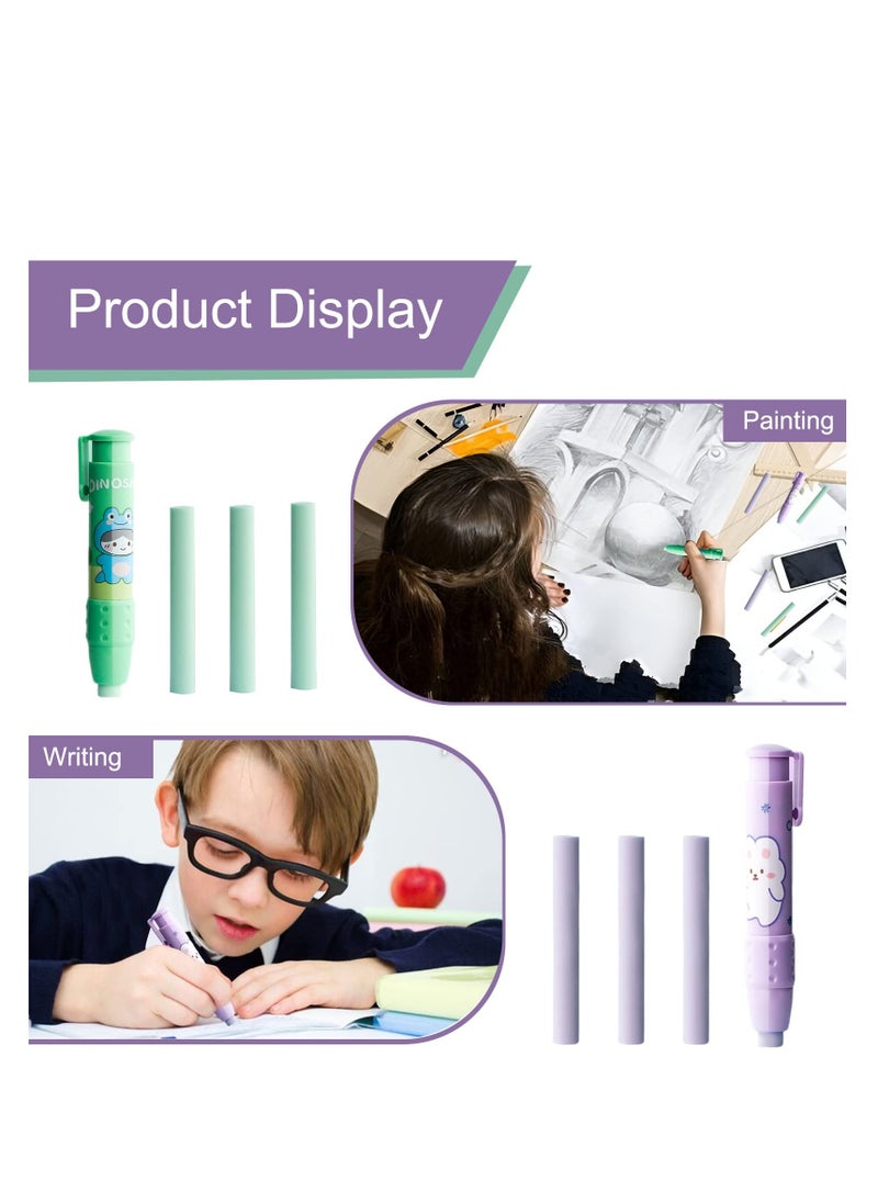 SYOSI - Retractable Erasers, 2 Retractable Pen Shaped Eraser, Pen Shell with 6 Erasers Pen-Style Erasers Push Eraser Mechanical Rubbers Erasers for Kids Students Painting Writing, Made of Rubber - Image 1