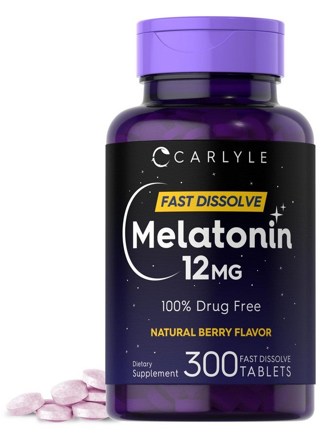 Carlyle Melatonin 12 mg Fast Dissolve 300 Tablets | خالٍ من العقاقير | نكهة التوت الطبيعية | نباتي، غير معدّل وراثيًا، خالٍ من الجلوتين - Image 1