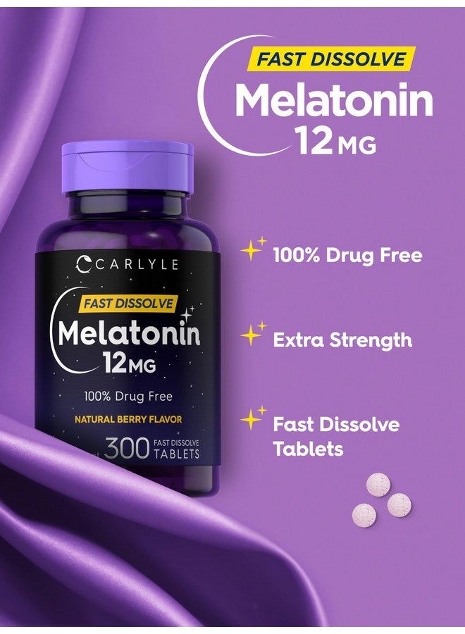 Carlyle Melatonin 12 mg Fast Dissolve 300 Tablets | خالٍ من العقاقير | نكهة التوت الطبيعية | نباتي، غير معدّل وراثيًا، خالٍ من الجلوتين - Image 2