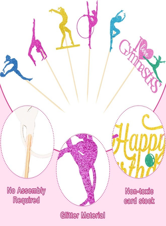 Chinco 43 Pieces Gymnast Cake Toppers Glitter Gymnastics Cake Decorations Gymnastics Cupcake Toppers Gymnast Party Decorations Gymnastics Silhouette Cake Decorations for Baby Shower Party Supplies - Image 3