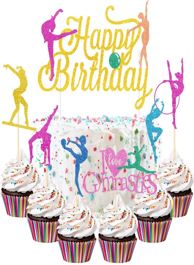 Chinco 43 Pieces Gymnast Cake Toppers Glitter Gymnastics Cake Decorations Gymnastics Cupcake Toppers Gymnast Party Decorations Gymnastics Silhouette Cake Decorations for Baby Shower Party Supplies - Image 1