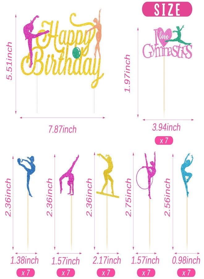 Chinco 43 Pieces Gymnast Cake Toppers Glitter Gymnastics Cake Decorations Gymnastics Cupcake Toppers Gymnast Party Decorations Gymnastics Silhouette Cake Decorations for Baby Shower Party Supplies - Image 2