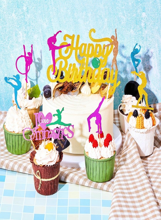 Chinco 43 Pieces Gymnast Cake Toppers Glitter Gymnastics Cake Decorations Gymnastics Cupcake Toppers Gymnast Party Decorations Gymnastics Silhouette Cake Decorations for Baby Shower Party Supplies - Image 4