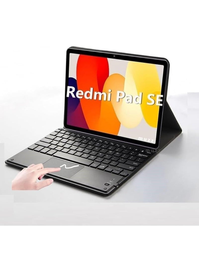 Muzz Xiaomi Redmi Pad SE Keyboard Case, Magnetic Detachable Wireless Arabic & English Keyboard with Mouse Pad for 11 Inch Tablet (2023), Black - Image 1