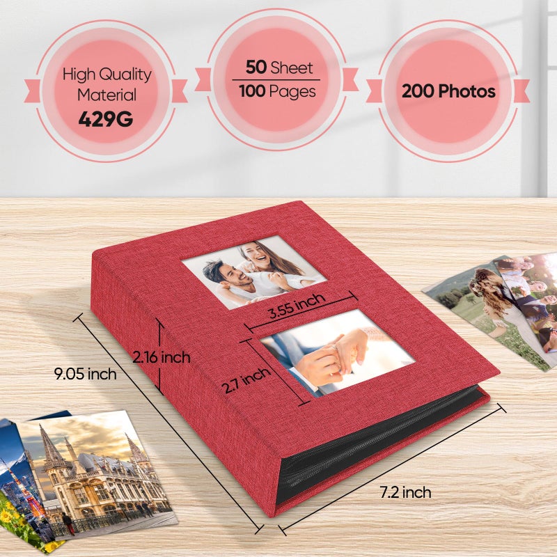 MSTONAL ألبوم Mstonal Linen Photo ألبوم 4x6 ألبومات صورة صغيرة من الكتان يمسك بألبوم صور 200 جيوب ألبومات زائفة - Image 2