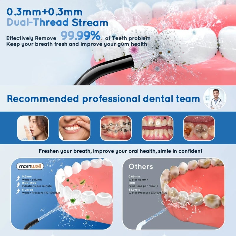 Mornwell Portable Water Flosser with Electric Toothbrush Combo:Gums Care - Brushing & Flossing for Adults, Travel Use, D52 & X3 - Image 3