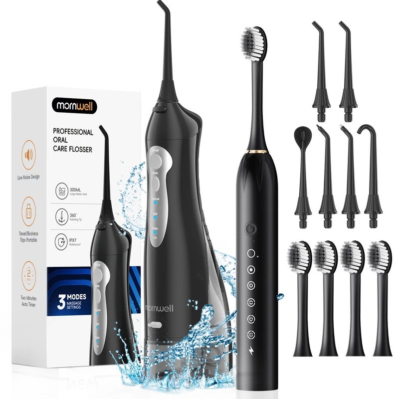 Mornwell Portable Water Flosser with Electric Toothbrush Combo:Gums Care - Brushing & Flossing for Adults, Travel Use, D52 & X3 - Image 2