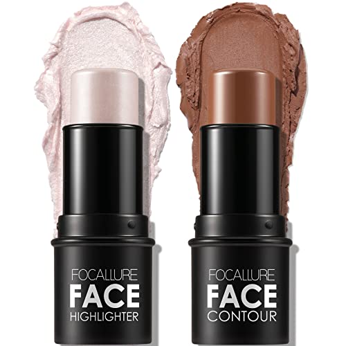 FOCALLURE 2 Pcs Contour Foundation Stick Highlighter Bronzer Pen Face Brightens Shades Pencil Highlighting Shade Longwear Makeup Highlight Bronzer Shaping Trimming StickUniversal - Image 1