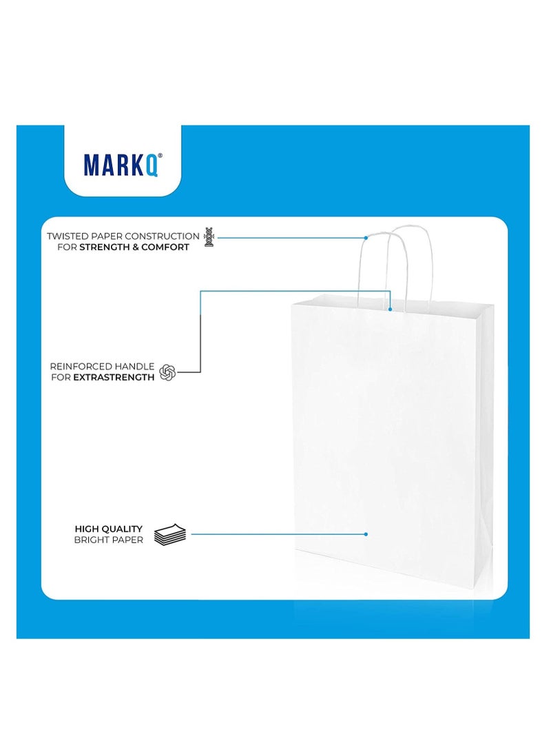 MARKQ أكياس ورقية بيضاء مع مقابض 27 × 22 × 11 سم أكياس هدايا كبيرة من كرافت لحفلات عيد الميلاد، الزفاف، حفلات الزفاف، الأعمال (12 كيس) - Image 3