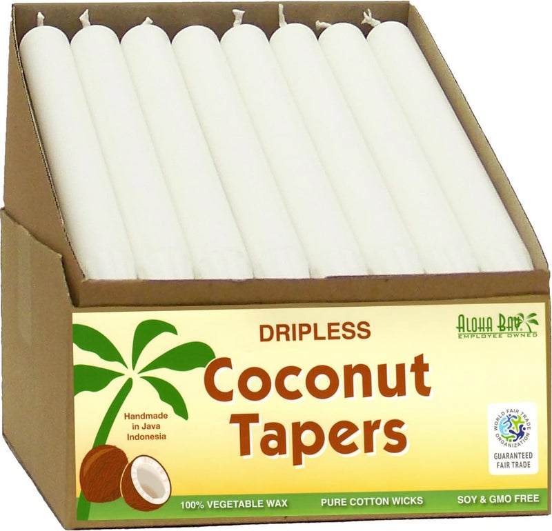 Aloha Bay Coconut Taper Candle Dripless Unscented 9 Inches w 9Hour Burn Time Pure Cotton Wicks for a Clean Steady Glow for Special Occasions Unscented 32Pack White