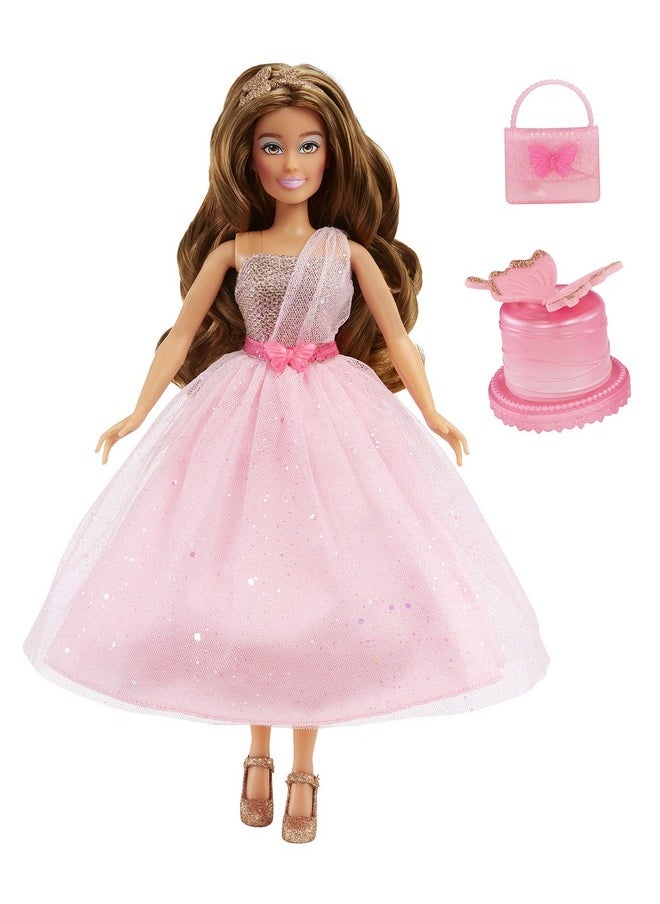 MGA Entertainment Dream Ella Let'S Celebrate Doll Dreamella Pink & Gold Glitter Butterfly Confetti Unboxing 11.5 Brunette Party Fashion Doll + 5 Accessories For Birthday Graduation Special Day  - Image 1