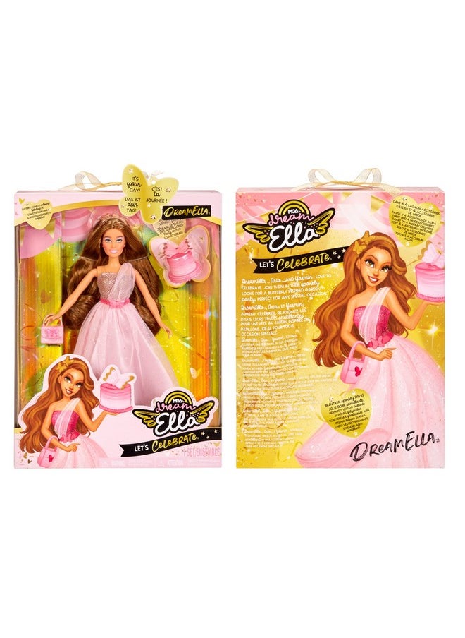 MGA Entertainment Dream Ella Let'S Celebrate Doll Dreamella Pink & Gold Glitter Butterfly Confetti Unboxing 11.5 Brunette Party Fashion Doll + 5 Accessories For Birthday Graduation Special Day  - Image 3