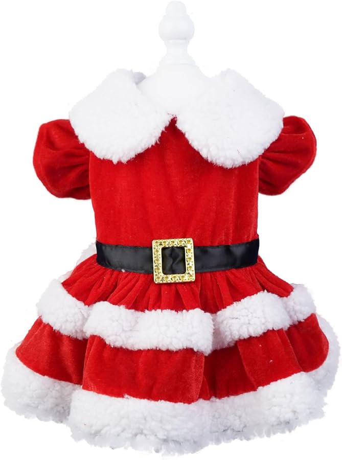 Christmas Santa Cosplay Dog Dress Warm Winter Skirt Harness For Small Medium Dog Size L - Image 1