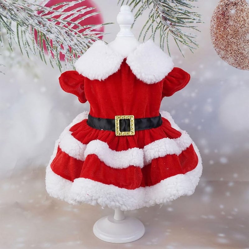 Christmas Santa Cosplay Dog Dress Warm Winter Skirt Harness For Small Medium Dog Size L - Image 5