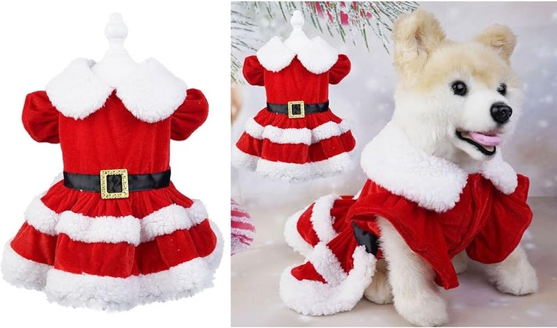 Christmas Santa Cosplay Dog Dress Warm Winter Skirt Harness For Small Medium Dog Size L - Image 3