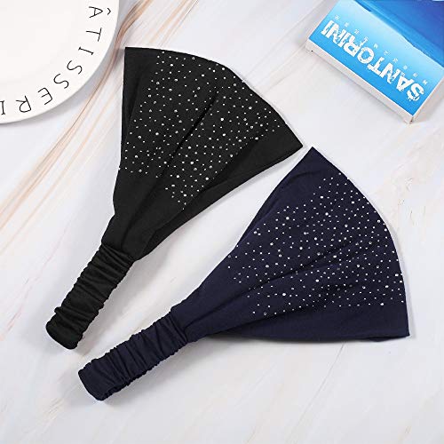 DINPREY Rhinestone Dots Wide Bandana Headband - Women's Twisted Solid Diamond Workout, Yoga & Makeup Head Wrap (4 Pcs) - Image 5