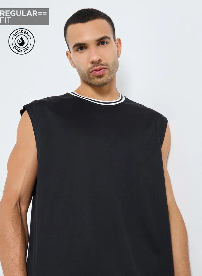 Styli Active Regular Fit Contrast Tipping Neck Rib Athleisure Tank