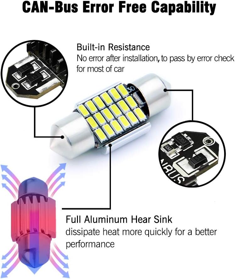 AUTOGINE 4pcs CAN-Bus Error Free DE3175 DE3021 DE3022 LED Bulbs Festoon 31MM 1.25" Xenon White - Image 4