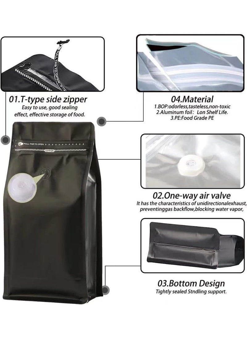 HZYH Coffee Bags With Valve (16 oz, 1 lb, 25pcs) - Black High Barrier Aluminumed Foil Flat Bottom Heat Sealed Packaging for Coffee Beans - Side Zipper Resealable for Home or Business - Image 3