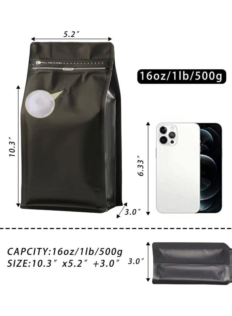 HZYH Coffee Bags With Valve (16 oz, 1 lb, 25pcs) - Black High Barrier Aluminumed Foil Flat Bottom Heat Sealed Packaging for Coffee Beans - Side Zipper Resealable for Home or Business - Image 2