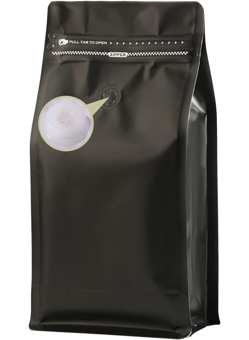 HZYH Coffee Bags With Valve (16 oz, 1 lb, 25pcs) - Black High Barrier Aluminumed Foil Flat Bottom Heat Sealed Packaging for Coffee Beans - Side Zipper Resealable for Home or Business - Image 1