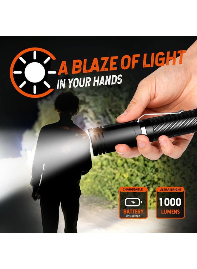 NICRON Flashlights,Rechargeable Magnetic Flashlight Super Bright 1000 lumens 6 Modes led Flashlight for Camping,Garage Work, 90°Twist EDC Pocket Tactical Flashlight IP65 Waterproof N9 - Image 2