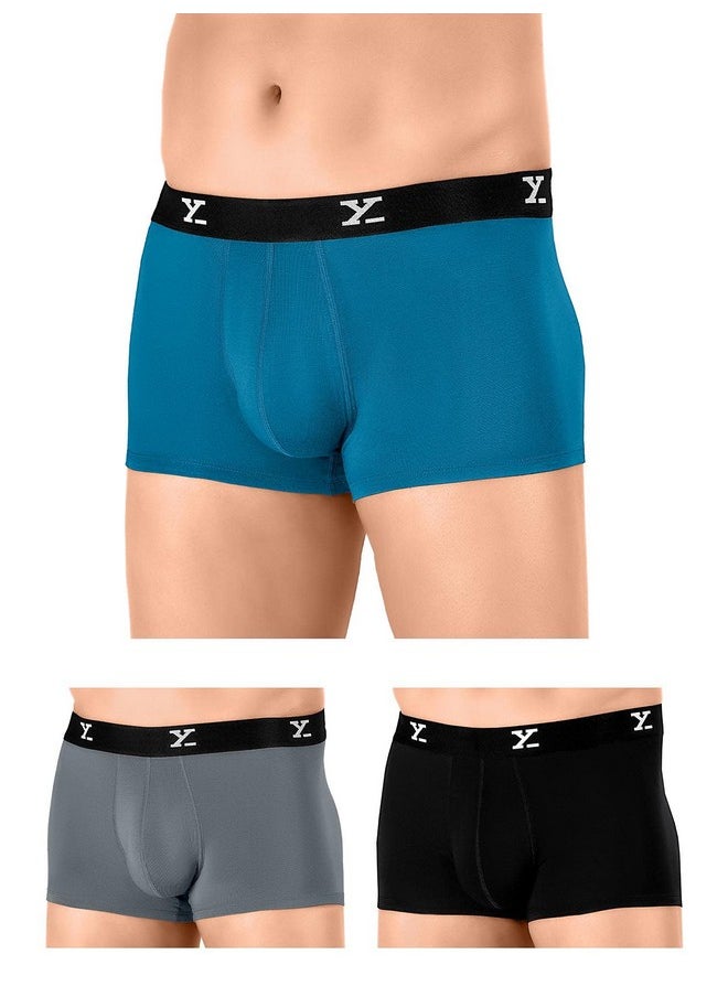 XYXX XYXX Men's Underwear Ace IntelliSoft Antimicrobial Micro Modal Trunk Pack of 3 (Black;DEEP SEA Blue ;Grey; S)  - Image 1